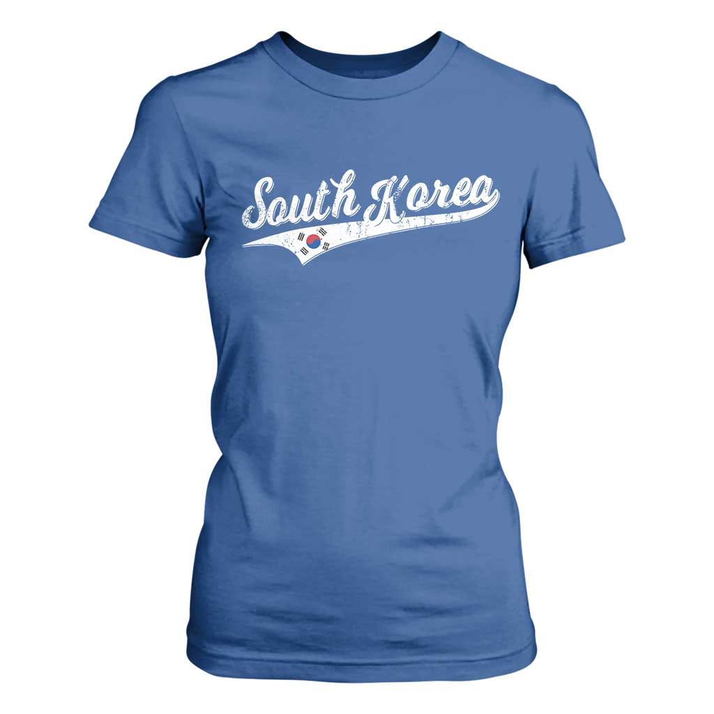 South Korea T Shirt For Women Retro Script Sport Korean Flag TS10 Royal Blue Print Your Wear
