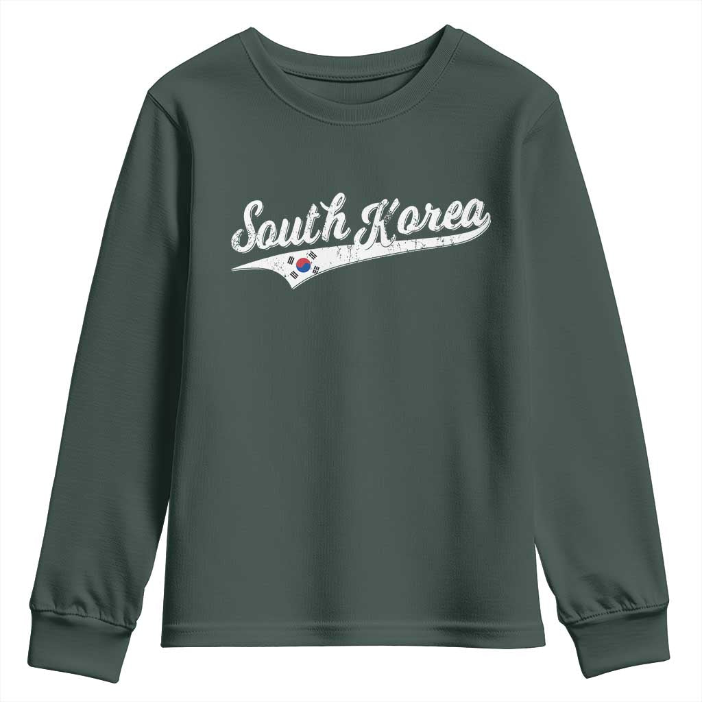 South Korea Youth Sweatshirt Retro Script Sport Korean Flag TS10 Dark Forest Green Print Your Wear