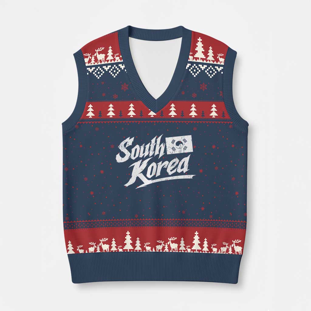 South Korea V-Neck Knit Sweater Vest Retro Vintage Sport Korean Flag TS10 Navy Red Print Your Wear