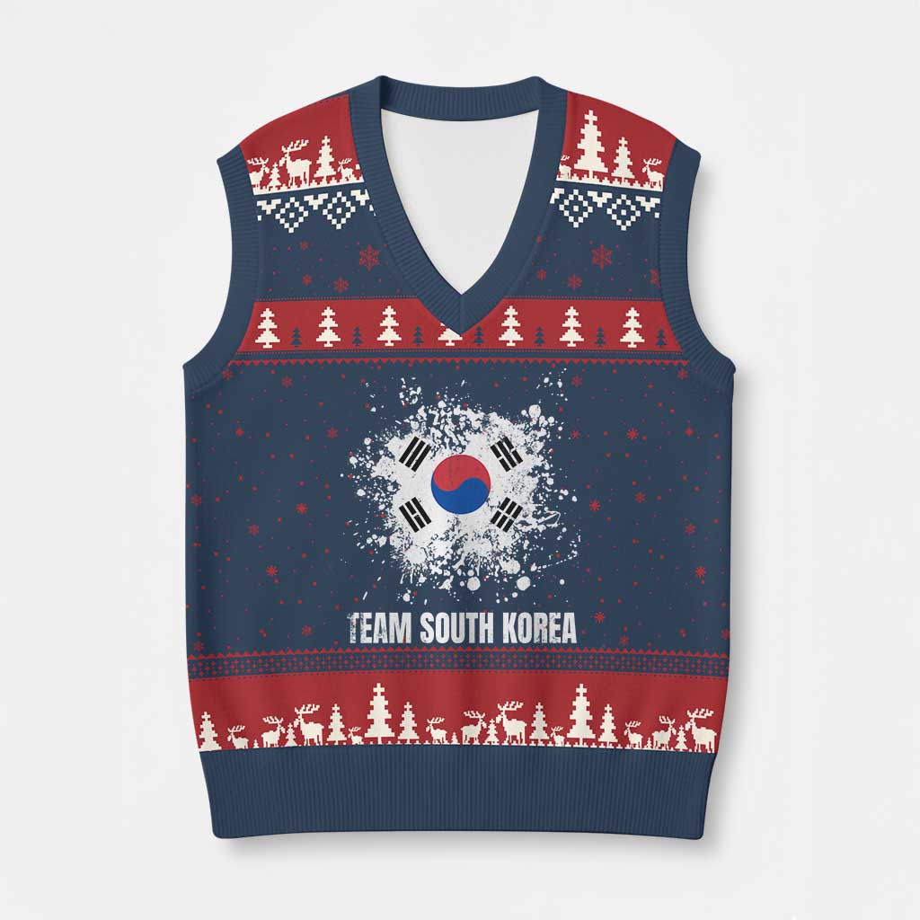 South Korea National Team V-Neck Knit Sweater Vest Retro Vintage Watercolors Sport Korean Flag TS10 Navy Red Print Your Wear