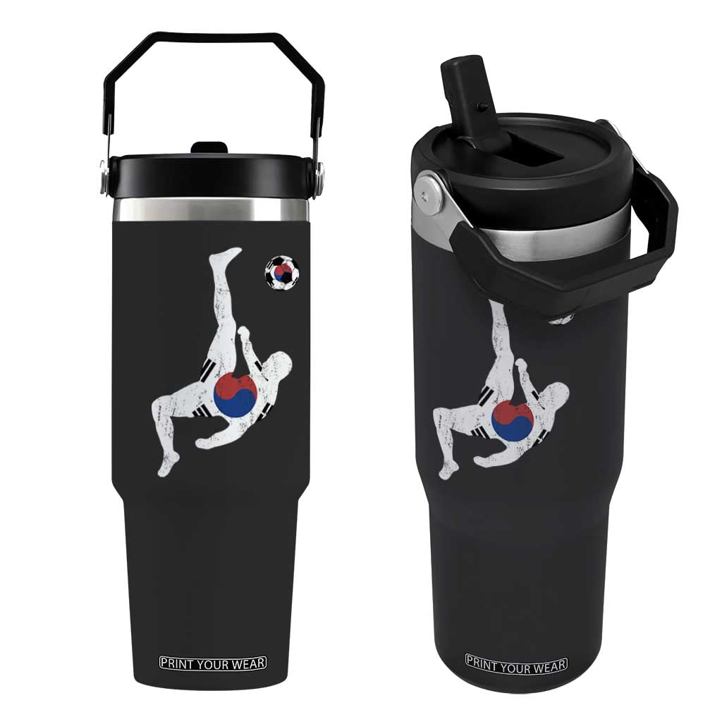 South Korea Soccer Flip Straw Tumbler Bicycle Kick Silhouette Korean Flag TS10 One Size: 30 oz Black Print Your Wear
