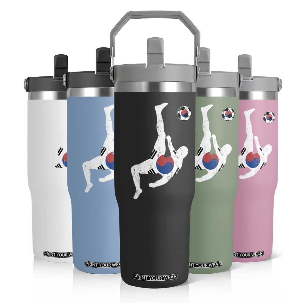 South Korea Soccer Flip Straw Tumbler Bicycle Kick Silhouette Korean Flag TS10 Print Your Wear