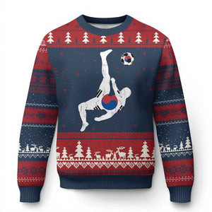 South Korea Soccer Ugly Christmas Sweater Bicycle Kick Silhouette Korean Flag TS10 Navy Red Print Your Wear