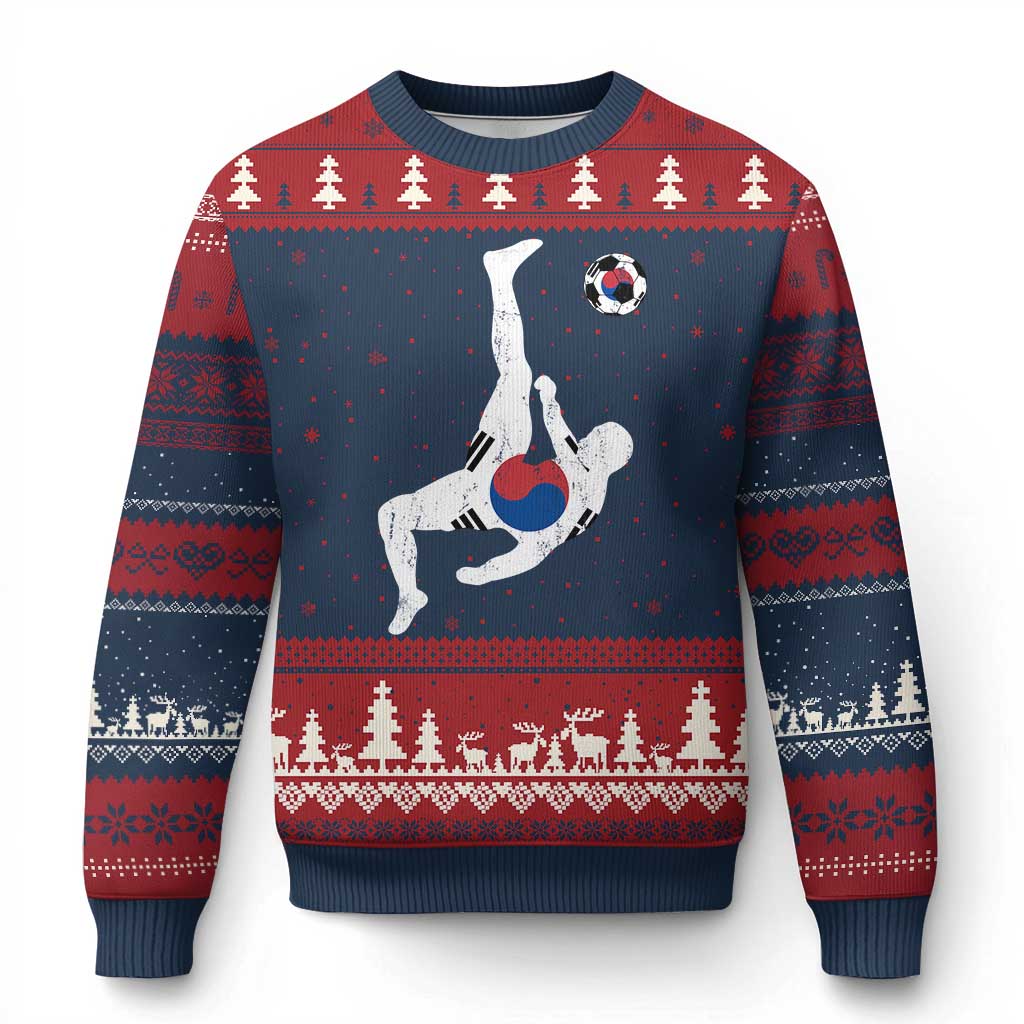 South Korea Soccer Ugly Christmas Sweater Bicycle Kick Silhouette Korean Flag TS10 Navy Red Print Your Wear