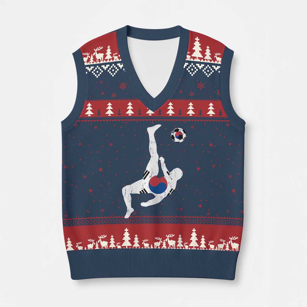 South Korea Soccer V-Neck Knit Sweater Vest Bicycle Kick Silhouette Korean Flag TS10 Navy Red Print Your Wear