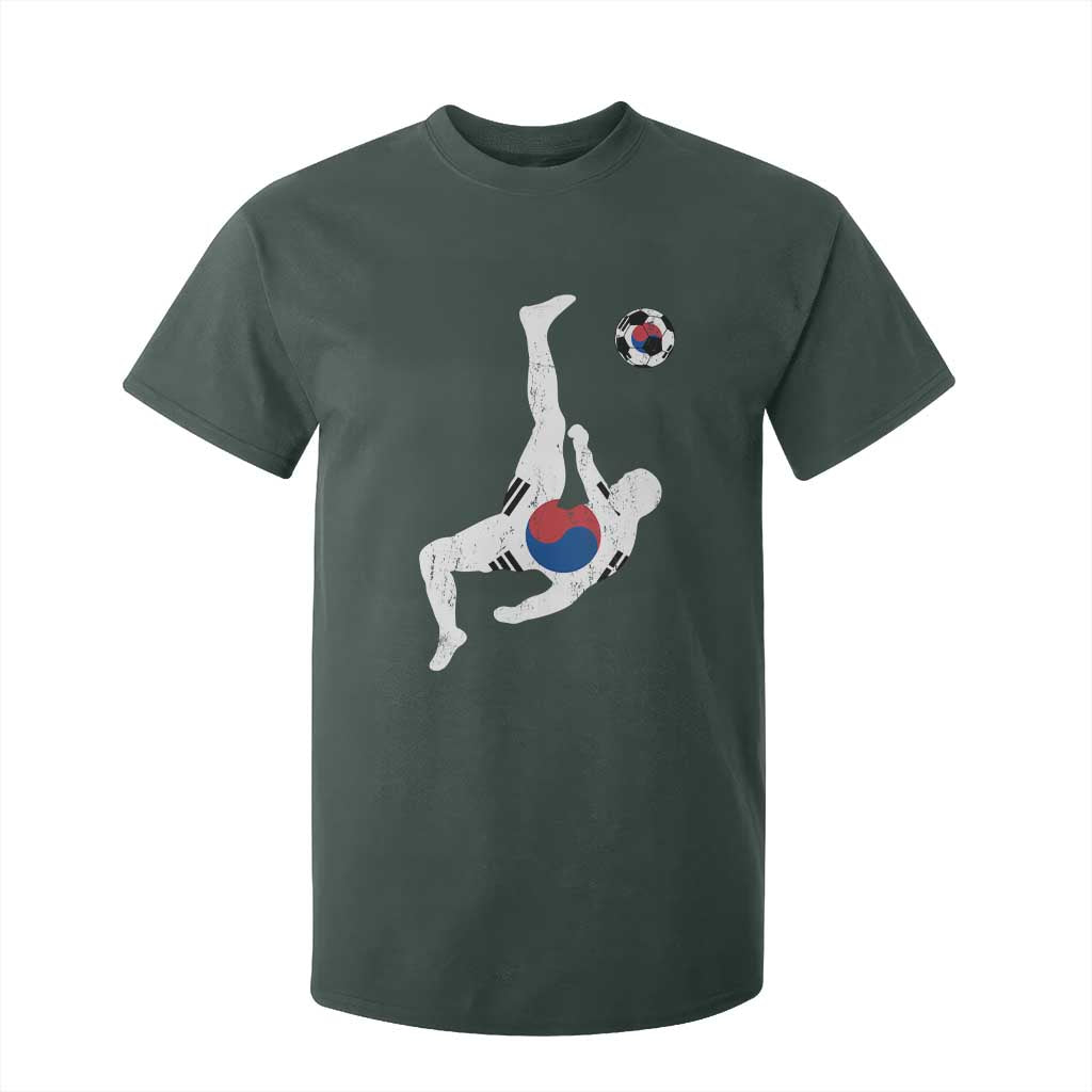 South Korea Soccer T Shirt For Kid Bicycle Kick Silhouette Korean Flag TS10 Dark Forest Green Print Your Wear