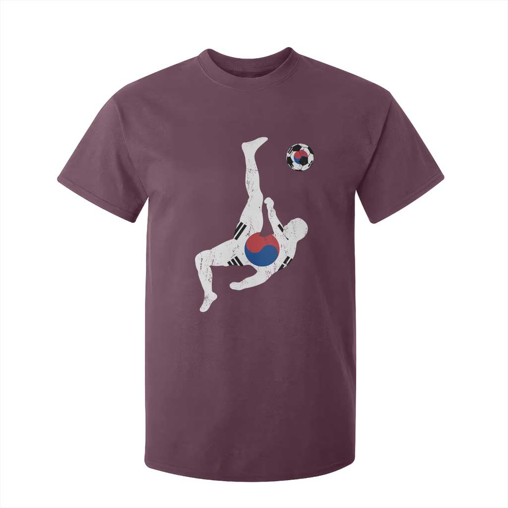 South Korea Soccer T Shirt For Kid Bicycle Kick Silhouette Korean Flag TS10 Maroon Print Your Wear