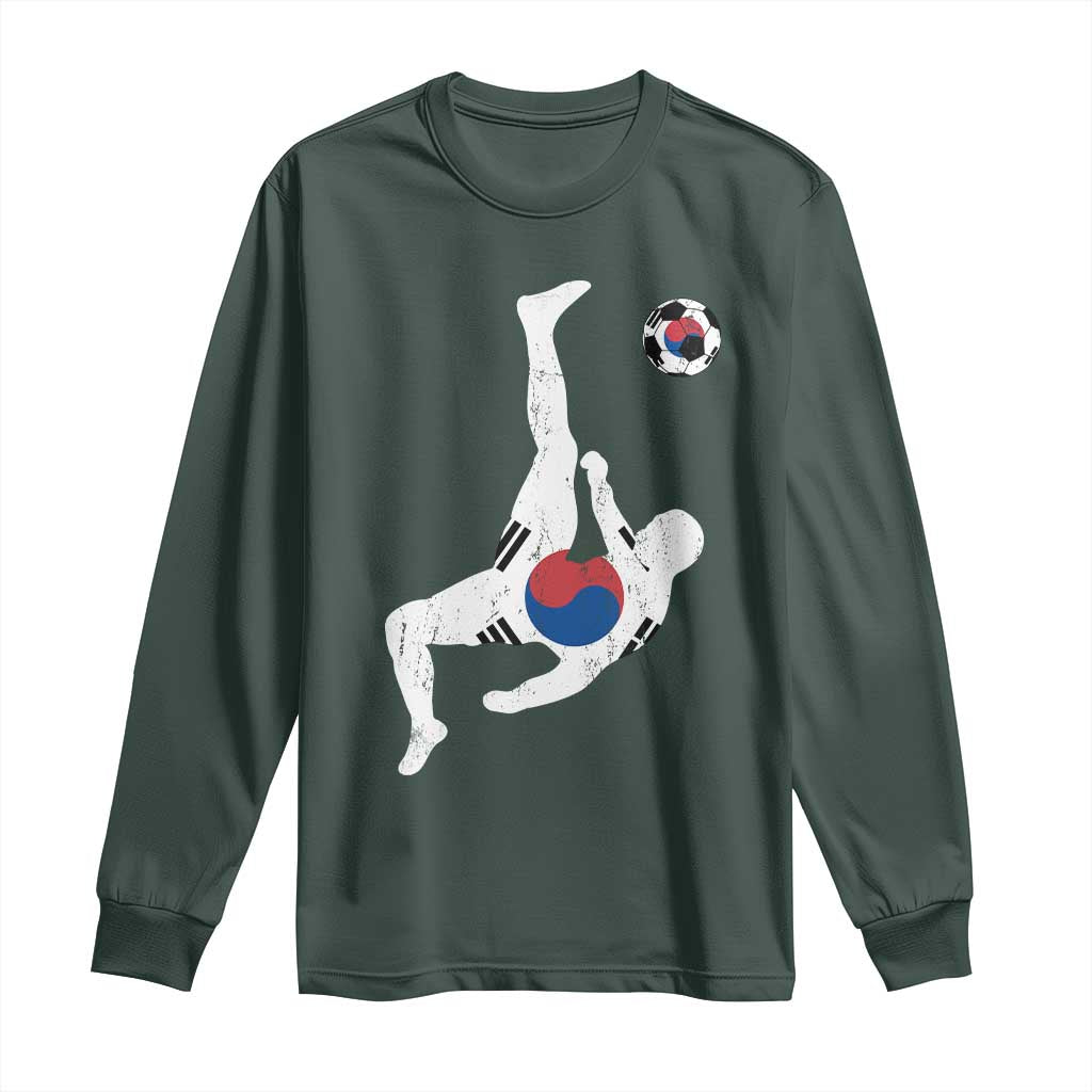 South Korea Soccer Long Sleeve Shirt Bicycle Kick Silhouette Korean Flag TS10 Dark Forest Green Print Your Wear