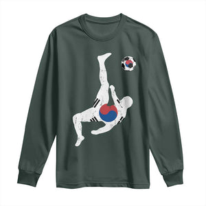 South Korea Soccer Long Sleeve Shirt Bicycle Kick Silhouette Korean Flag TS10 Dark Forest Green Print Your Wear