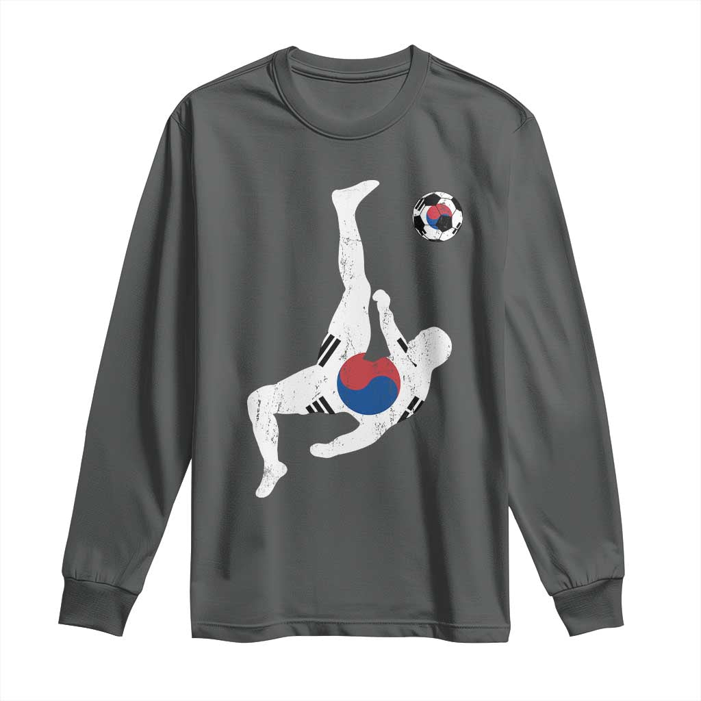 South Korea Soccer Long Sleeve Shirt Bicycle Kick Silhouette Korean Flag TS10 Dark Heather Print Your Wear