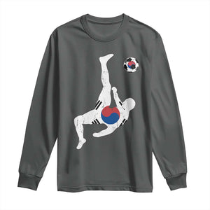 South Korea Soccer Long Sleeve Shirt Bicycle Kick Silhouette Korean Flag TS10 Dark Heather Print Your Wear