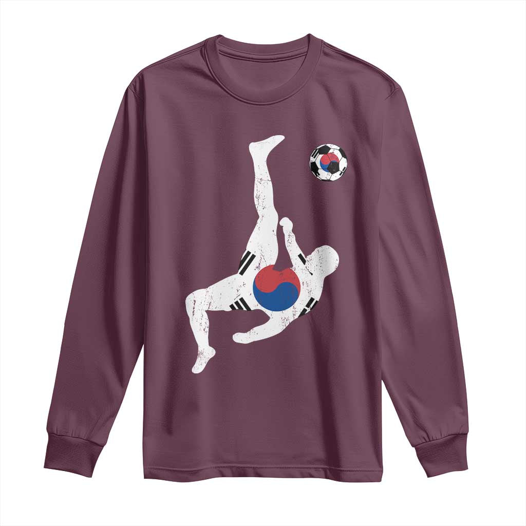 South Korea Soccer Long Sleeve Shirt Bicycle Kick Silhouette Korean Flag TS10 Maroon Print Your Wear