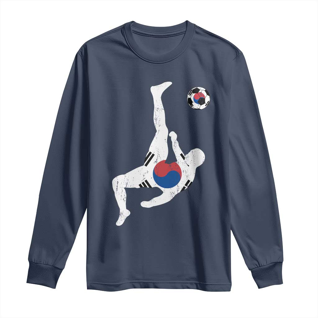South Korea Soccer Long Sleeve Shirt Bicycle Kick Silhouette Korean Flag TS10 Navy Print Your Wear