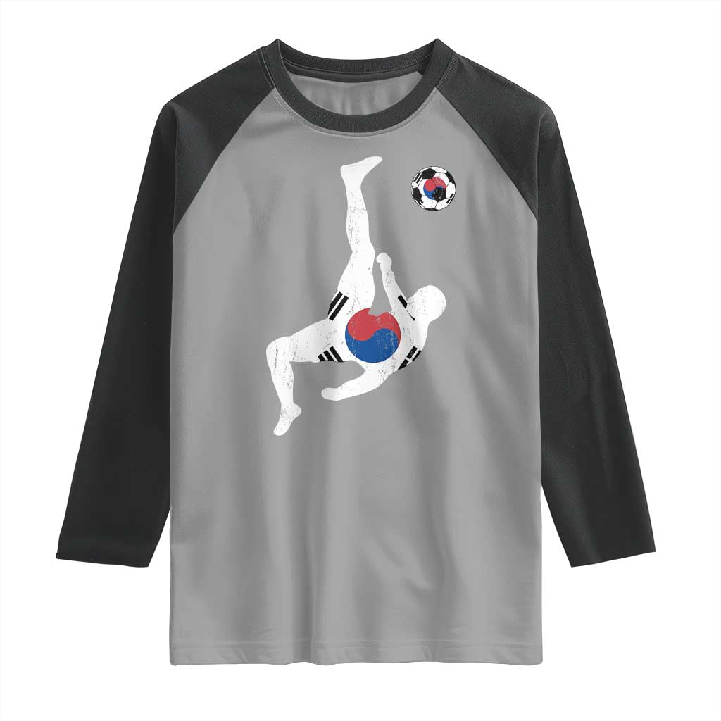 South Korea Soccer Raglan Shirt Bicycle Kick Silhouette Korean Flag TS10 Sport Gray Black Print Your Wear