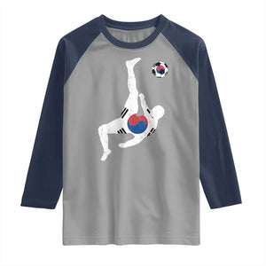 South Korea Soccer Raglan Shirt Bicycle Kick Silhouette Korean Flag TS10 Sport Gray Navy Print Your Wear