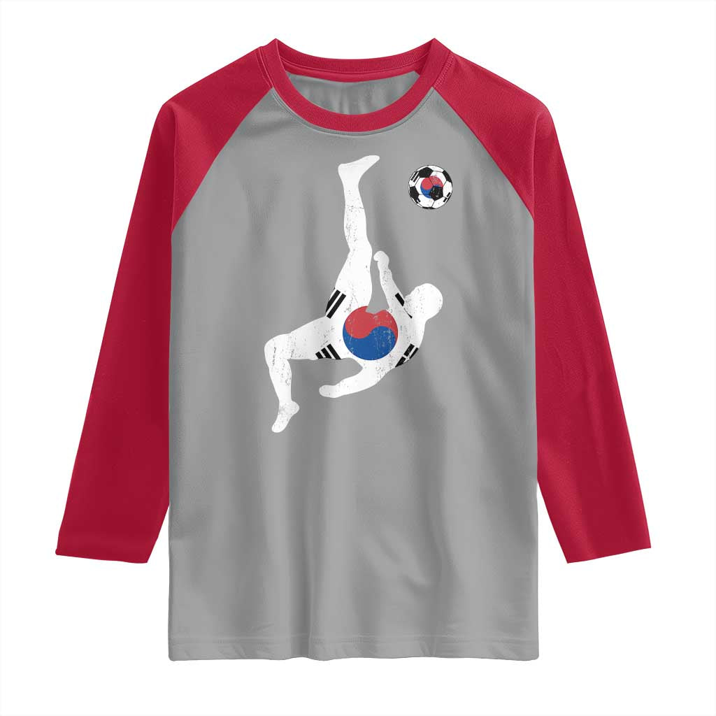 South Korea Soccer Raglan Shirt Bicycle Kick Silhouette Korean Flag TS10 Sport Gray Red Print Your Wear