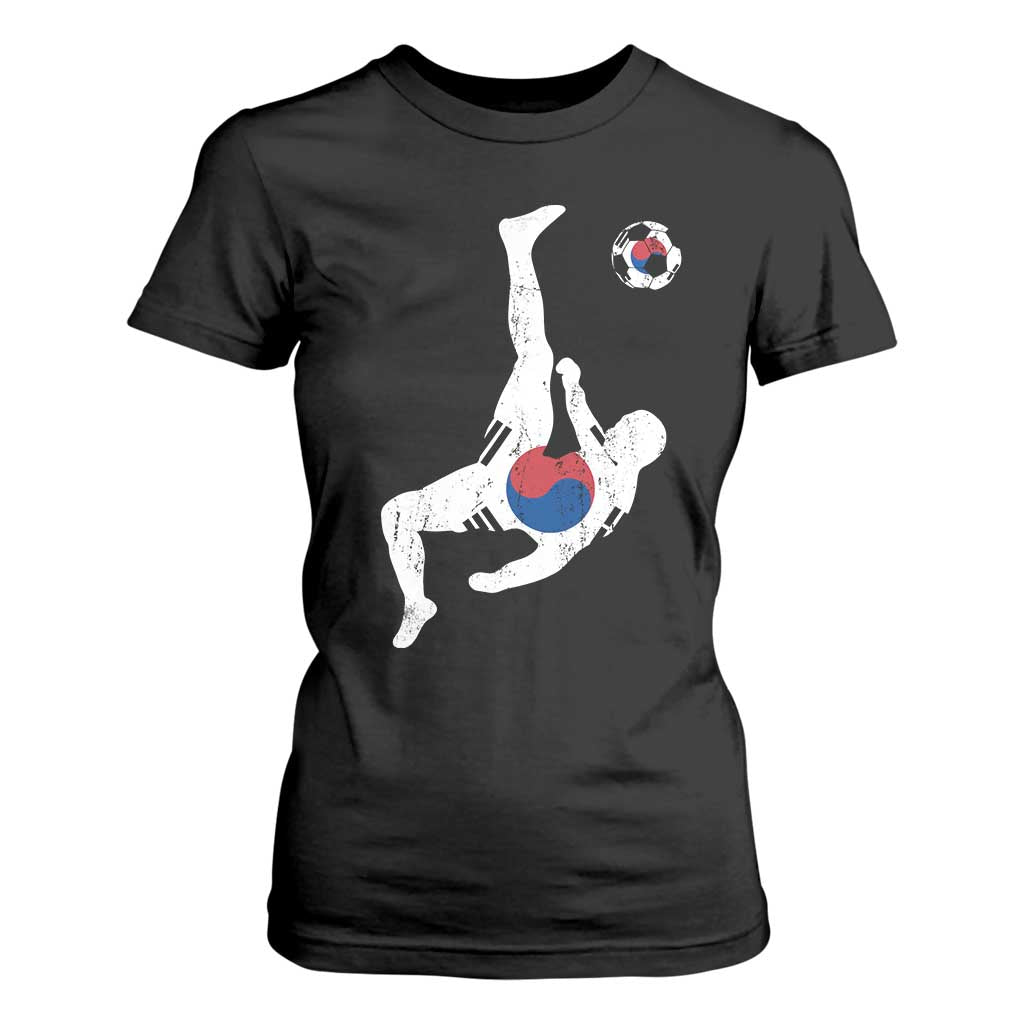 South Korea Soccer T Shirt For Women Bicycle Kick Silhouette Korean Flag TS10 Black Print Your Wear