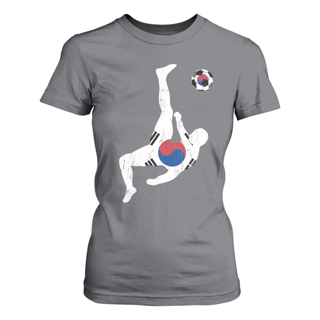 South Korea Soccer T Shirt For Women Bicycle Kick Silhouette Korean Flag TS10 Charcoal Print Your Wear