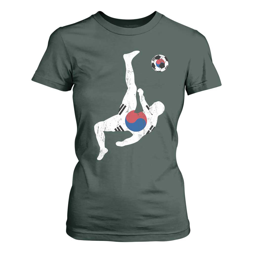 South Korea Soccer T Shirt For Women Bicycle Kick Silhouette Korean Flag TS10 Dark Forest Green Print Your Wear