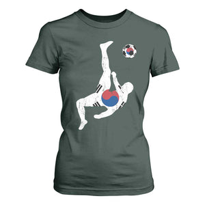 South Korea Soccer T Shirt For Women Bicycle Kick Silhouette Korean Flag TS10 Dark Forest Green Print Your Wear