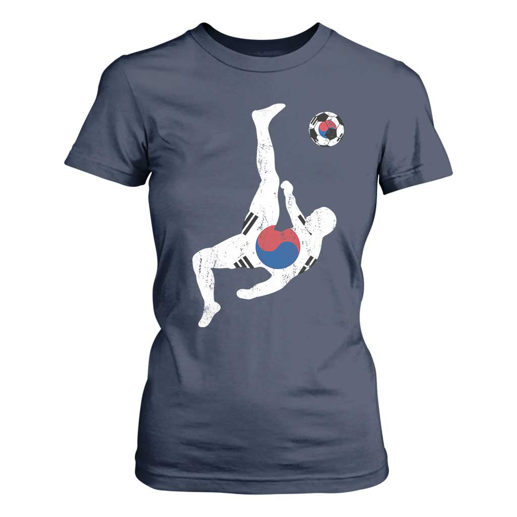 South Korea Soccer T Shirt For Women Bicycle Kick Silhouette Korean Flag TS10 Navy Print Your Wear