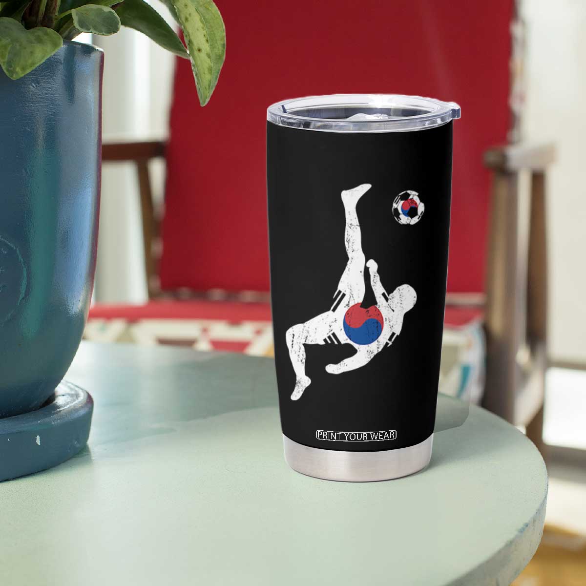 South Korea Soccer Tumbler Cup Bicycle Kick Silhouette Korean Flag TS10 Print Your Wear