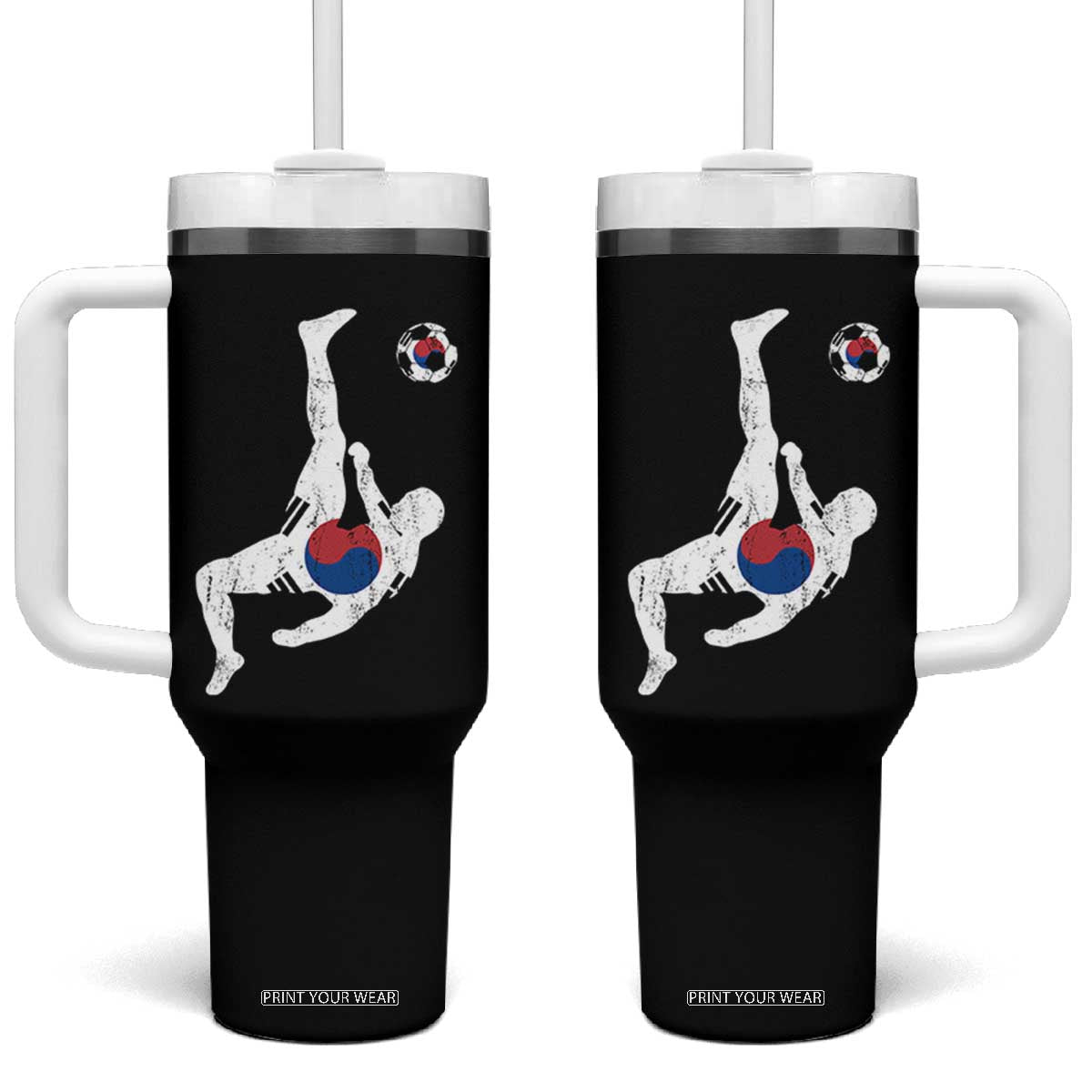South Korea Soccer Tumbler With Handle Bicycle Kick Silhouette Korean Flag TS10 One Size: 40 oz Black Print Your Wear