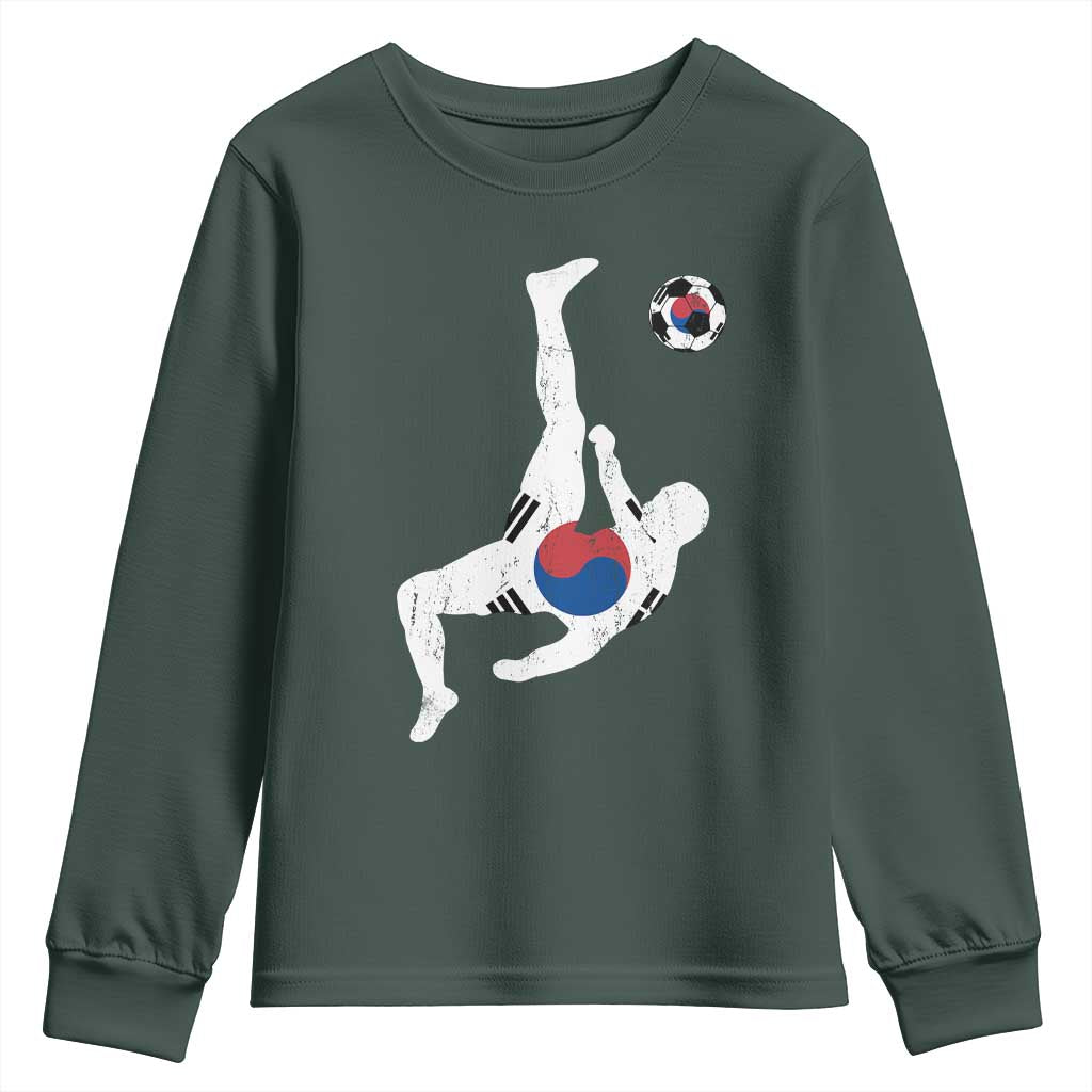 South Korea Soccer Youth Sweatshirt Bicycle Kick Silhouette Korean Flag TS10 Dark Forest Green Print Your Wear