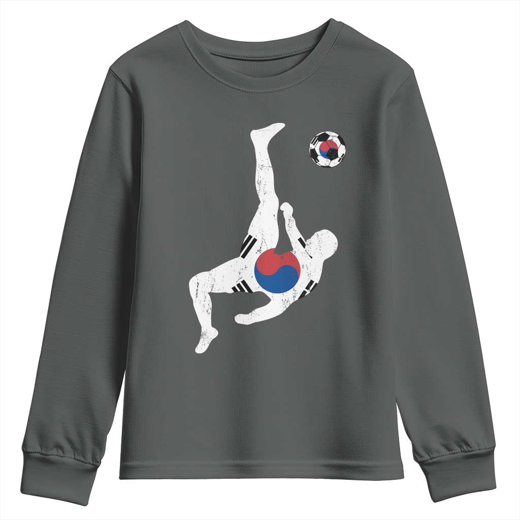 South Korea Soccer Youth Sweatshirt Bicycle Kick Silhouette Korean Flag TS10 Dark Heather Print Your Wear