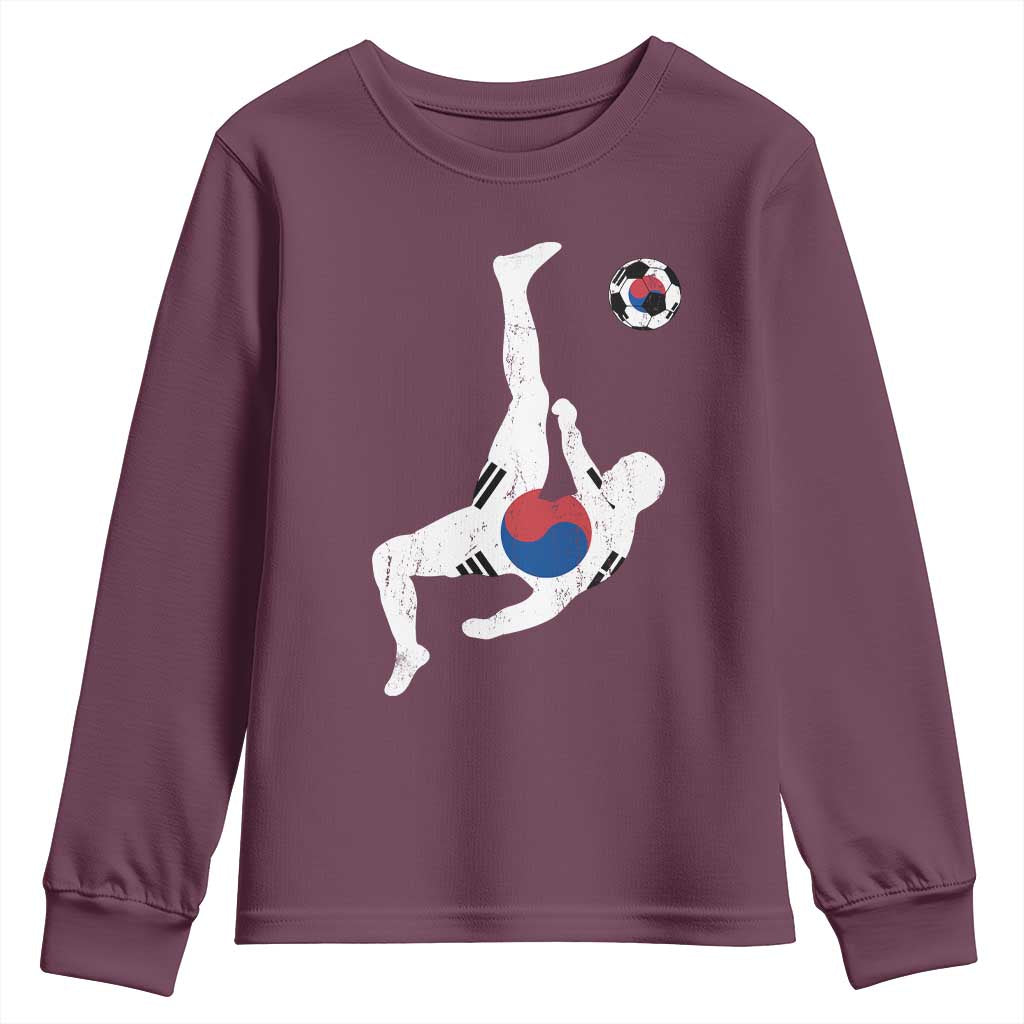 South Korea Soccer Youth Sweatshirt Bicycle Kick Silhouette Korean Flag TS10 Maroon Print Your Wear