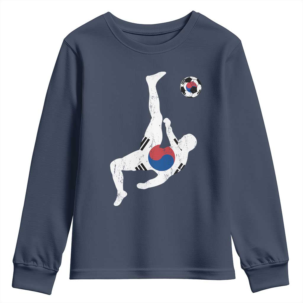 South Korea Soccer Youth Sweatshirt Bicycle Kick Silhouette Korean Flag TS10 Navy Print Your Wear