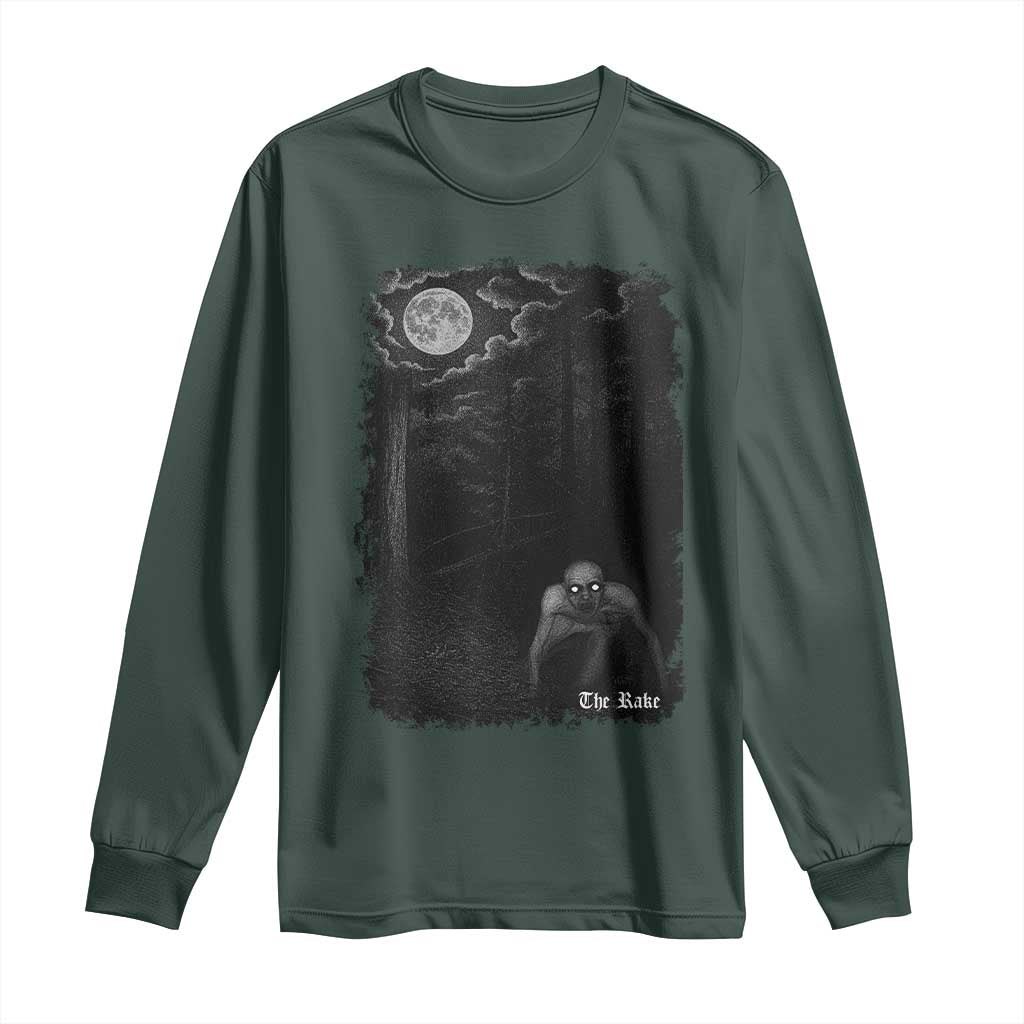 Rake Creepypasta Long Sleeve Shirt Cryptid Series Cryptozoology Gift Creepy Horror Halloween TS10 Dark Forest Green Print Your Wear