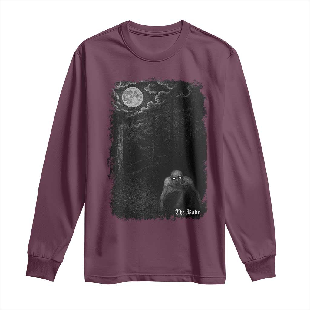 Rake Creepypasta Long Sleeve Shirt Cryptid Series Cryptozoology Gift Creepy Horror Halloween TS10 Maroon Print Your Wear
