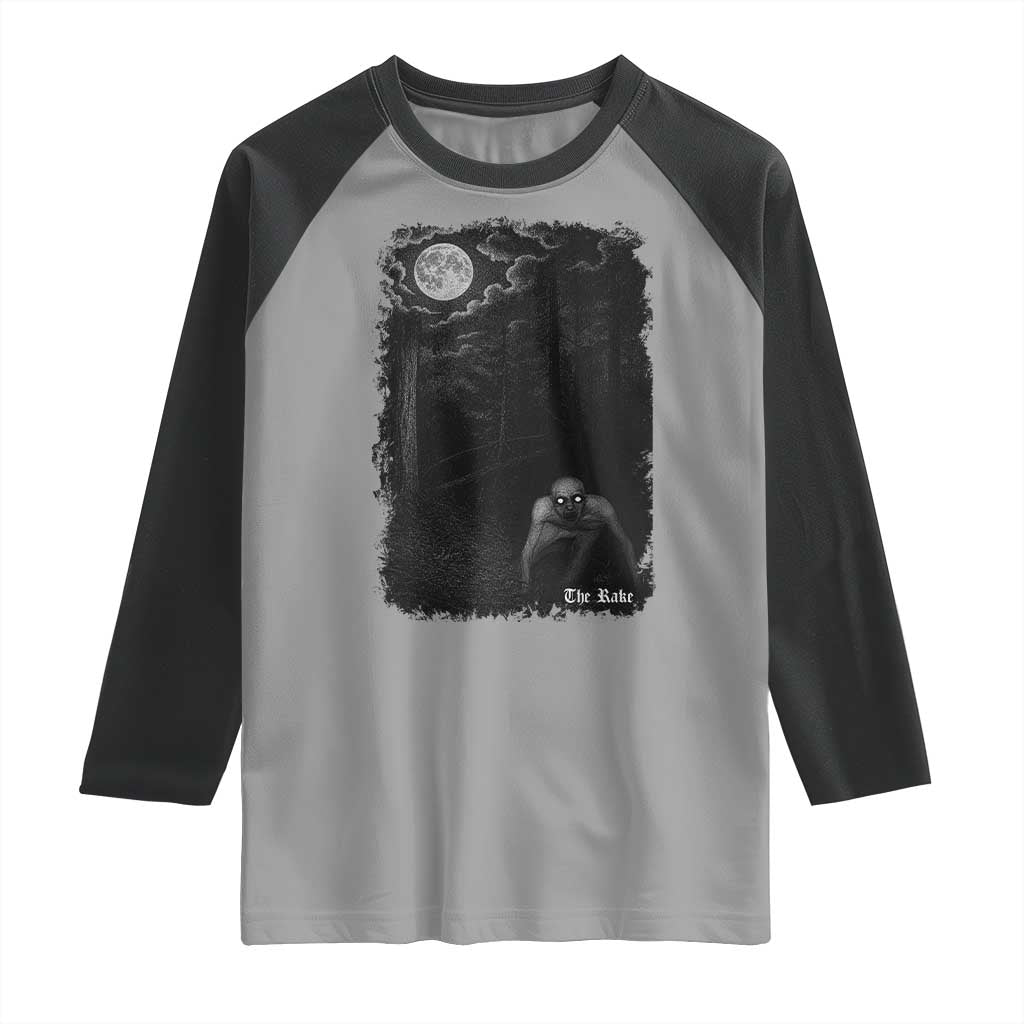 Rake Creepypasta Raglan Shirt Cryptid Series Cryptozoology Gift Creepy Horror Halloween TS10 Sport Gray Black Print Your Wear