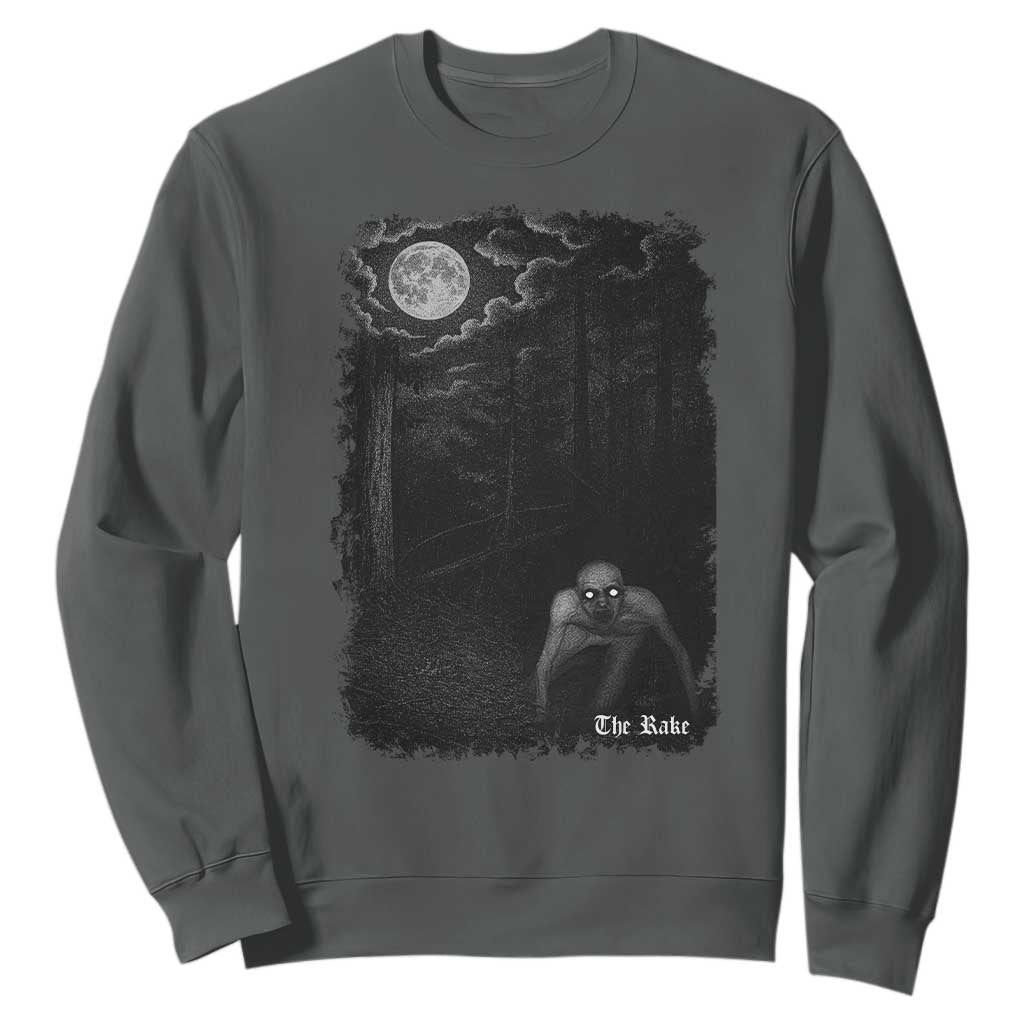 Rake Creepypasta Sweatshirt Cryptid Series Cryptozoology Gift Creepy Horror Halloween TS10 Dark Heather Print Your Wear