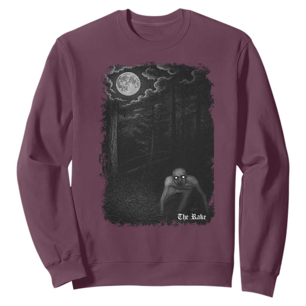 Rake Creepypasta Sweatshirt Cryptid Series Cryptozoology Gift Creepy Horror Halloween TS10 Maroon Print Your Wear