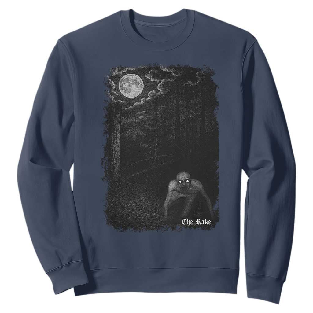Rake Creepypasta Sweatshirt Cryptid Series Cryptozoology Gift Creepy Horror Halloween TS10 Navy Print Your Wear
