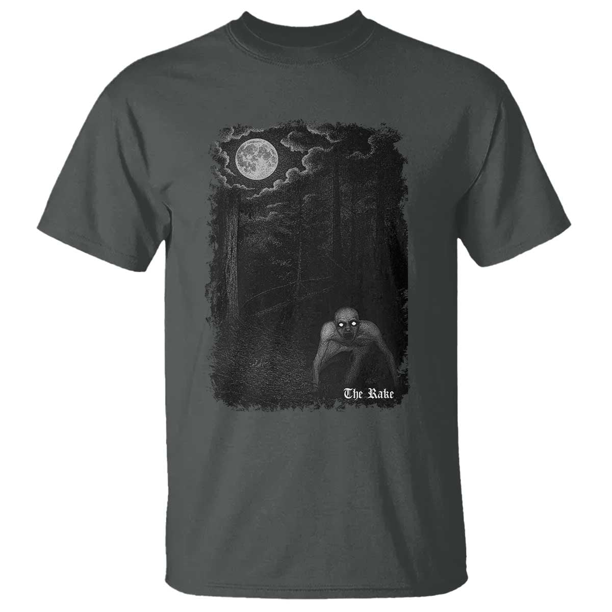 Rake Creepypasta T Shirt Cryptid Series Cryptozoology Gift Creepy Horror Halloween TS10 Dark Heather Print Your Wear