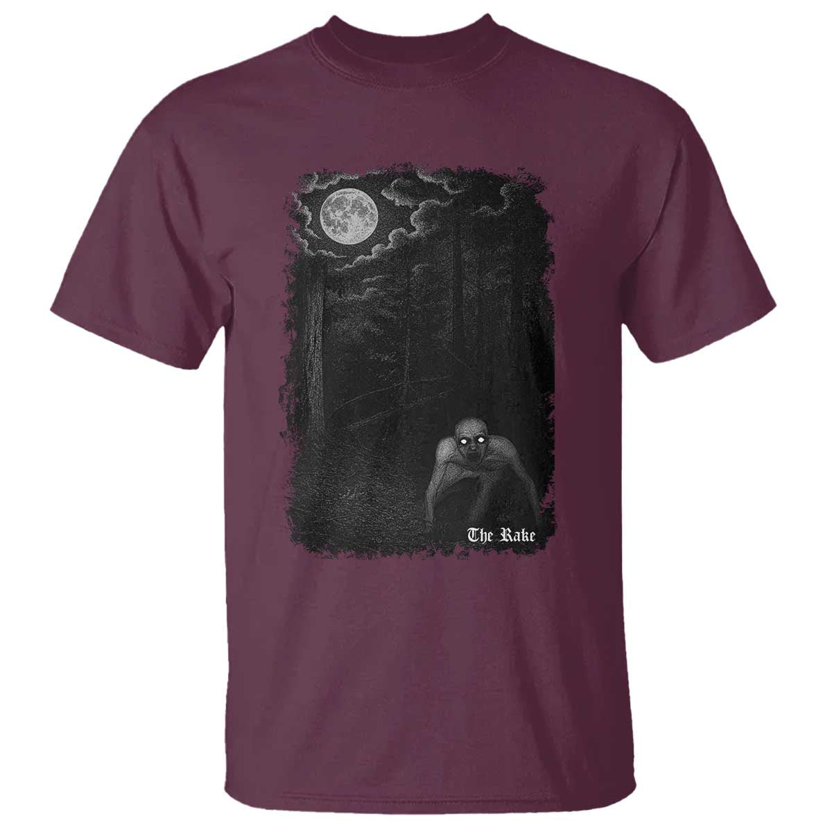 Rake Creepypasta T Shirt Cryptid Series Cryptozoology Gift Creepy Horror Halloween TS10 Maroon Print Your Wear