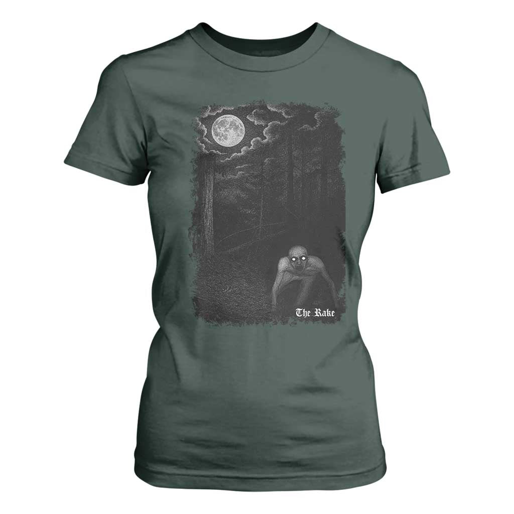 Rake Creepypasta T Shirt For Women Cryptid Series Cryptozoology Gift Creepy Horror Halloween TS10 Dark Forest Green Print Your Wear