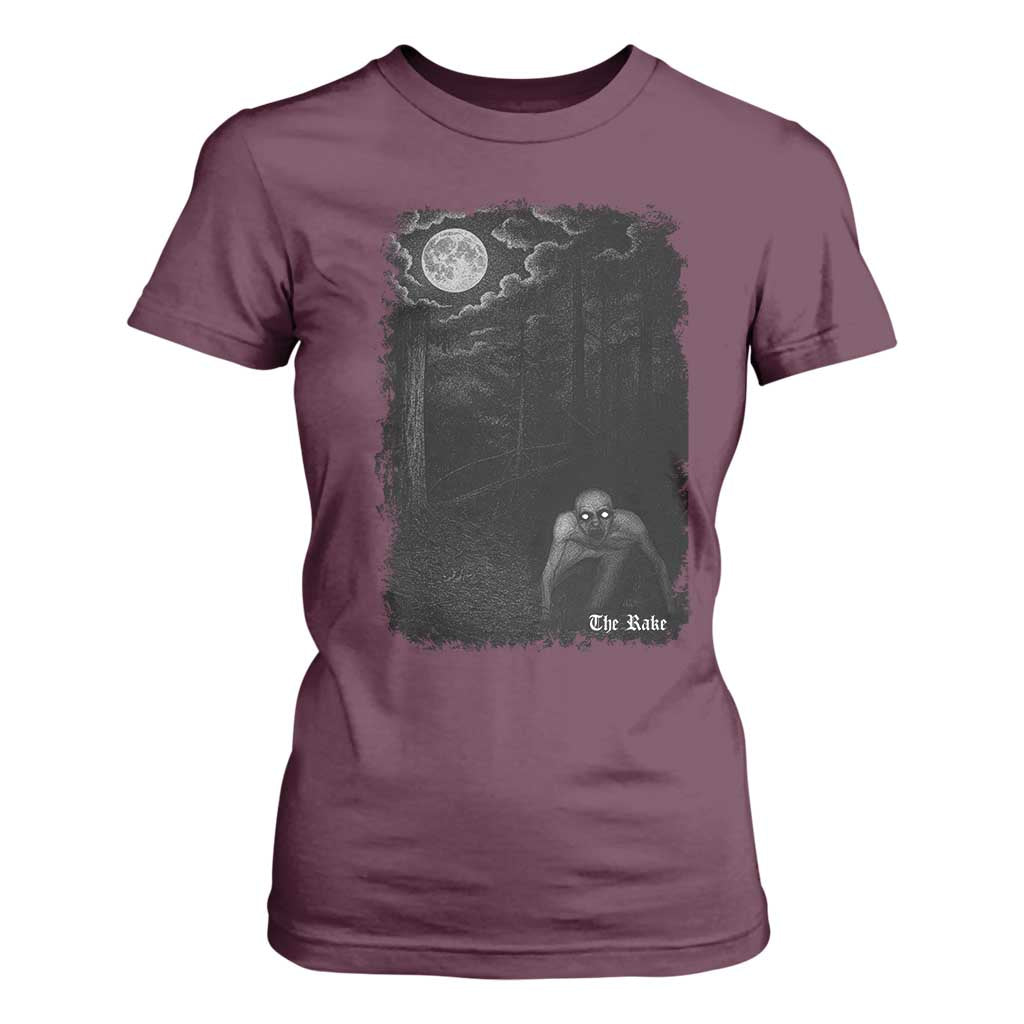 Rake Creepypasta T Shirt For Women Cryptid Series Cryptozoology Gift Creepy Horror Halloween TS10 Maroon Print Your Wear