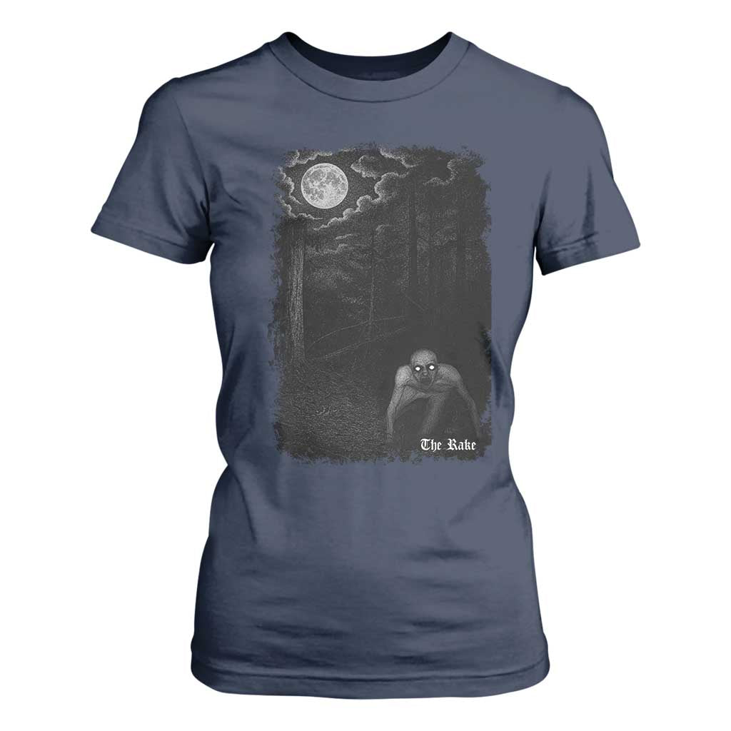 Rake Creepypasta T Shirt For Women Cryptid Series Cryptozoology Gift Creepy Horror Halloween TS10 Navy Print Your Wear