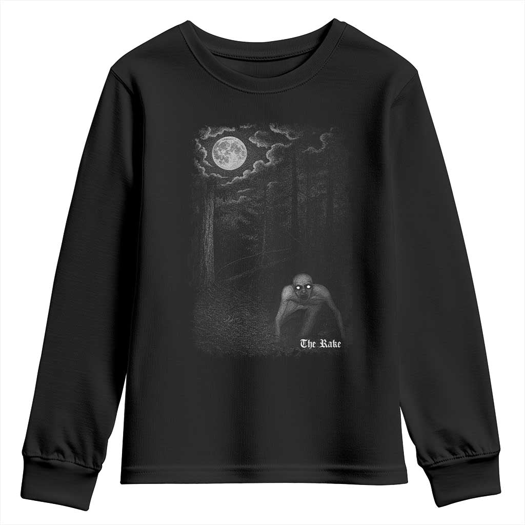 Rake Creepypasta Youth Sweatshirt Cryptid Series Cryptozoology Gift Creepy Horror Halloween TS10 Black Print Your Wear