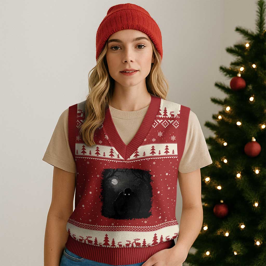 Rake Creepypasta V-Neck Knit Sweater Vest Creepy Cryptid Series Cryptozoology Gift Halloween TS10 Red Beige Print Your Wear