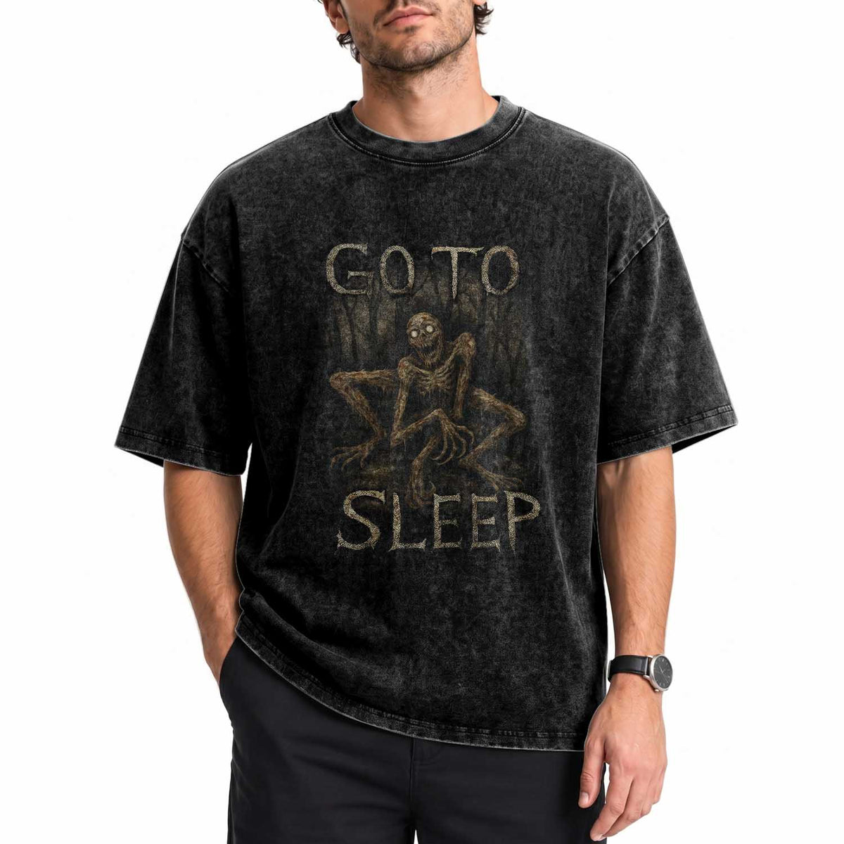Rake Creepypasta Washed Cotton T-Shirt Creepy Cryptid Series Alt Goth Grunge Horror Aesthetic