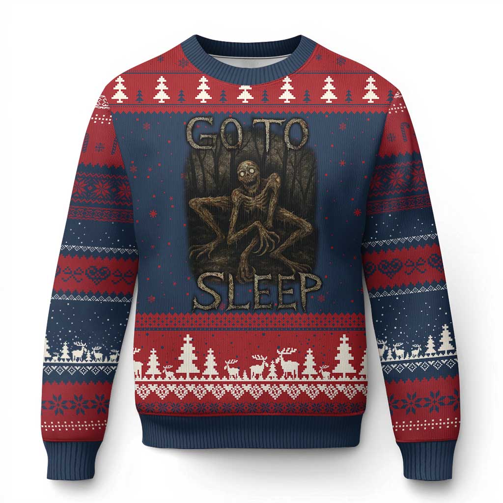 Rake Creepypasta Ugly Christmas Sweater Creepy Cryptid Series Alt Goth Grunge Horror Aesthetic TS10 Navy Red Print Your Wear