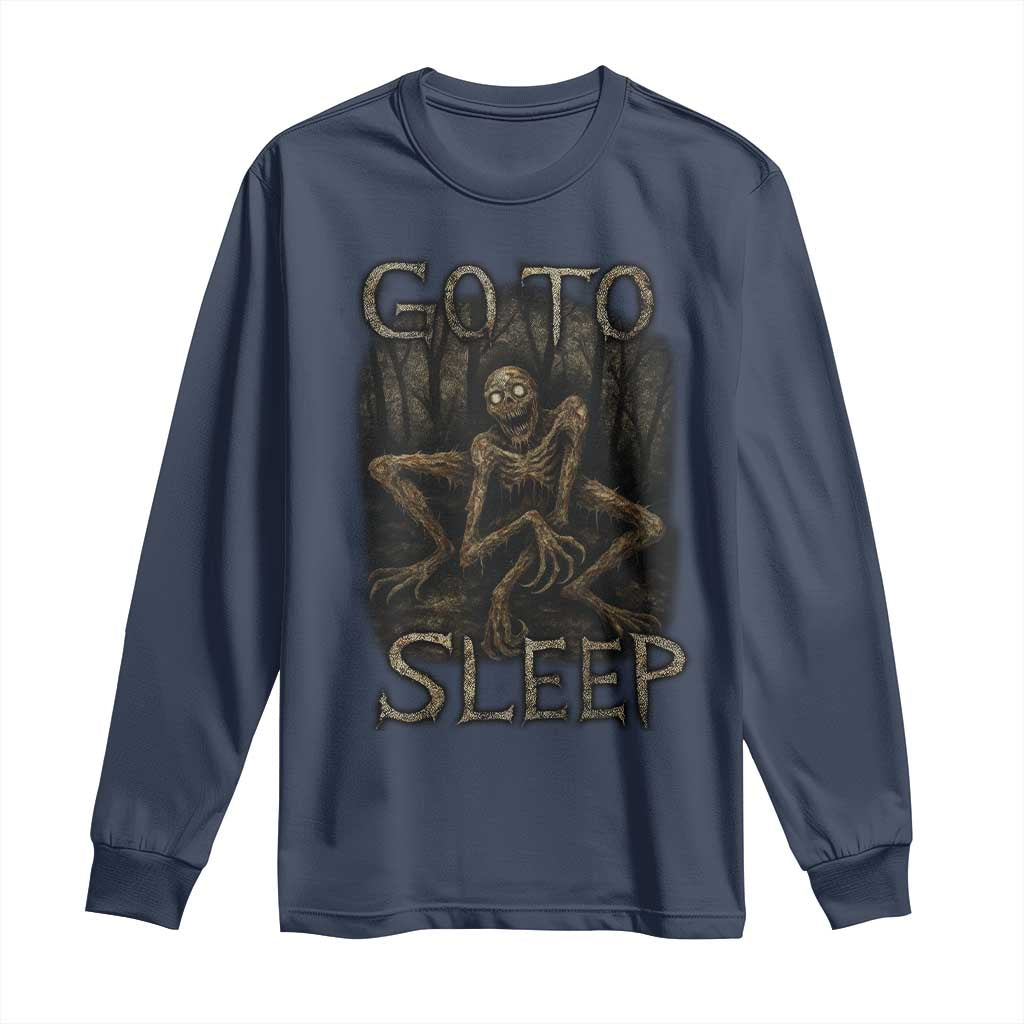 Rake Creepypasta Long Sleeve Shirt Creepy Cryptid Series Alt Goth Grunge Horror Aesthetic TS10 Navy Print Your Wear