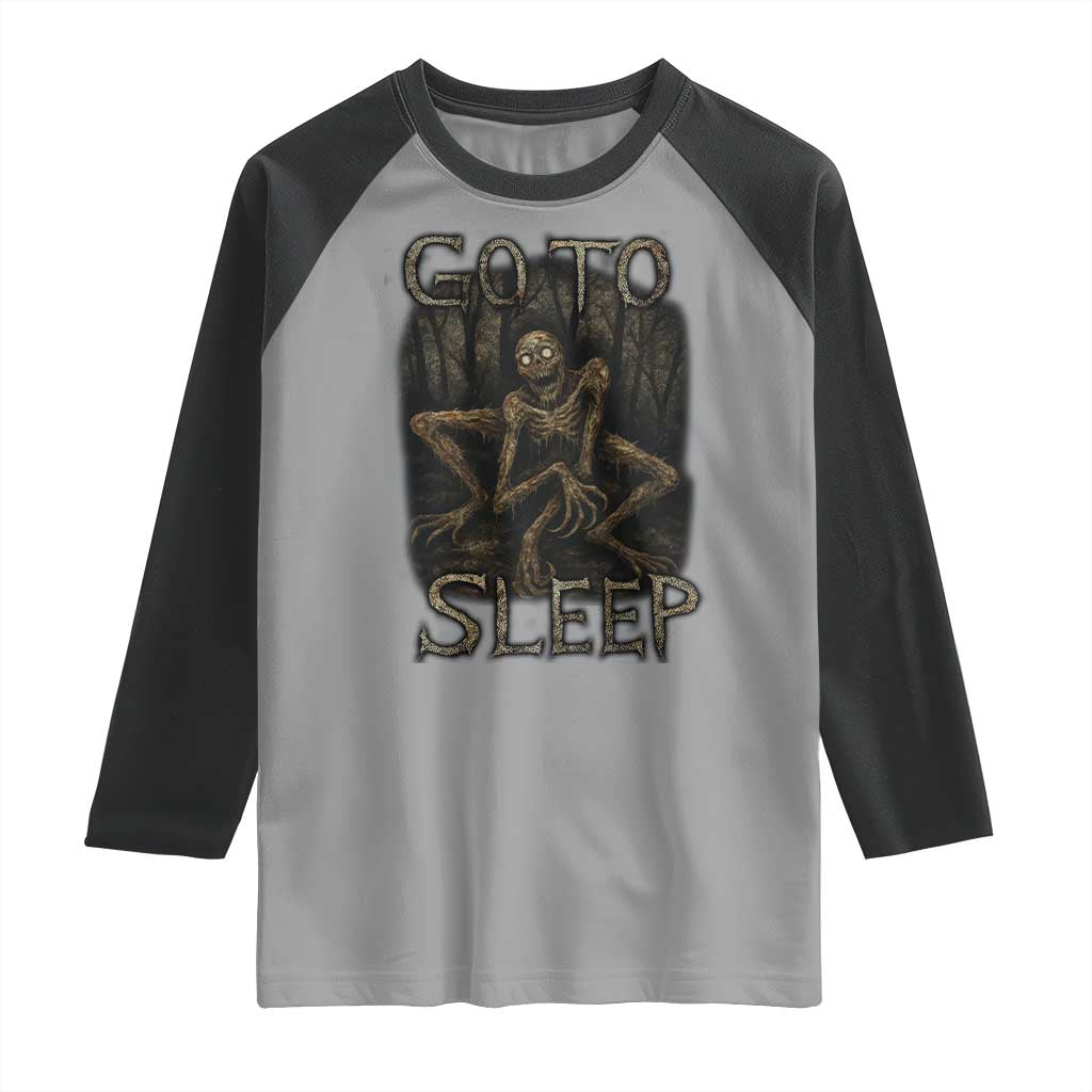 Rake Creepypasta Raglan Shirt Creepy Cryptid Series Alt Goth Grunge Horror Aesthetic TS10 Sport Gray Black Print Your Wear
