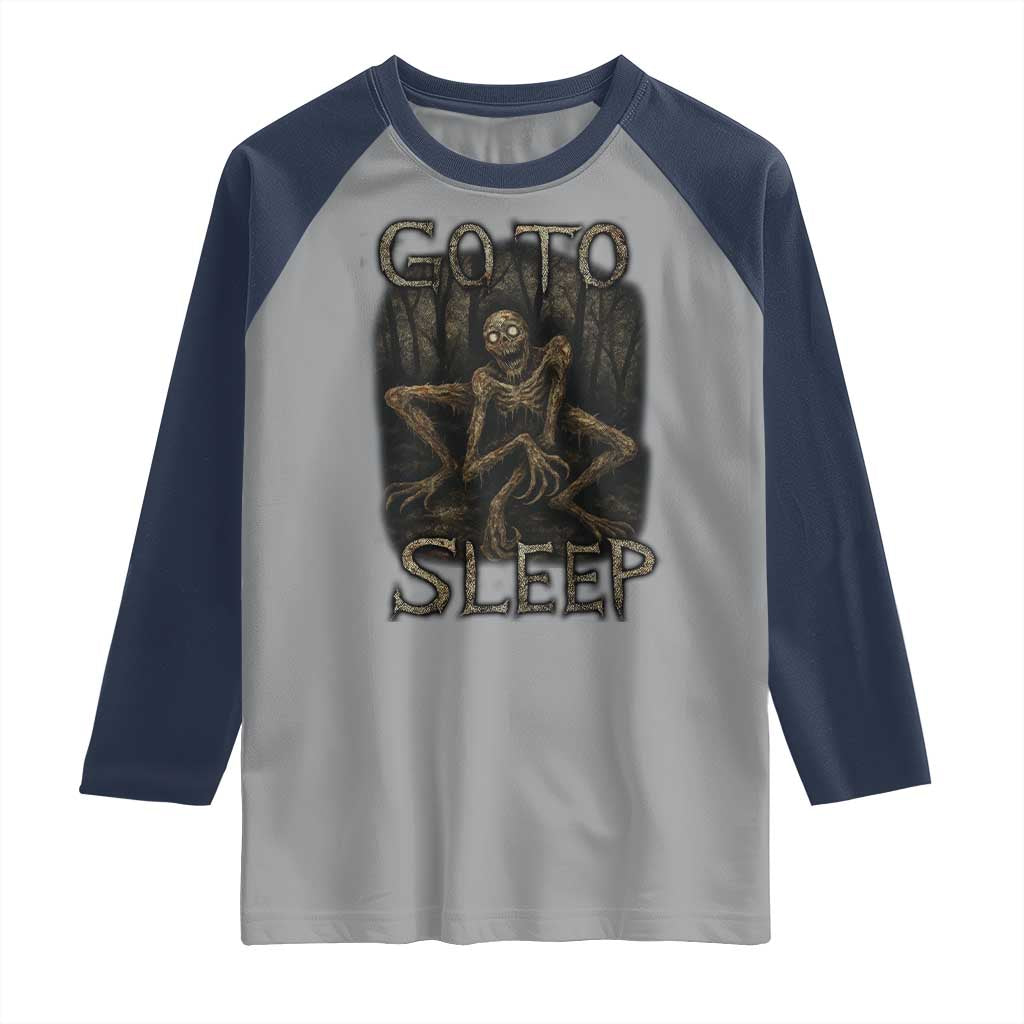 Rake Creepypasta Raglan Shirt Creepy Cryptid Series Alt Goth Grunge Horror Aesthetic TS10 Sport Gray Navy Print Your Wear