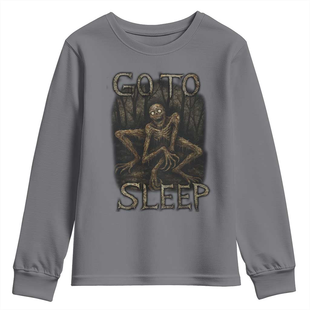 Rake Creepypasta Youth Sweatshirt Creepy Cryptid Series Alt Goth Grunge Horror Aesthetic TS10 Charcoal Print Your Wear